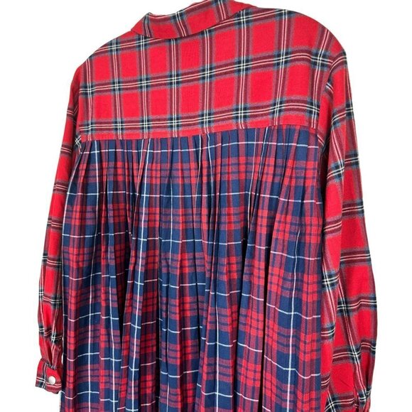 Zara Plaid Flannel Red Blue Long Sleeve Button Up  Shirt  Dress Size 13 14 - Picture 9 of 12